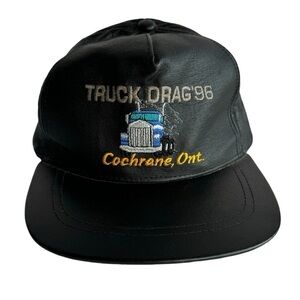 Vintage 1996 Leather Hat Truck Drag Cochrane Northern Ontario Retro 90s EUC